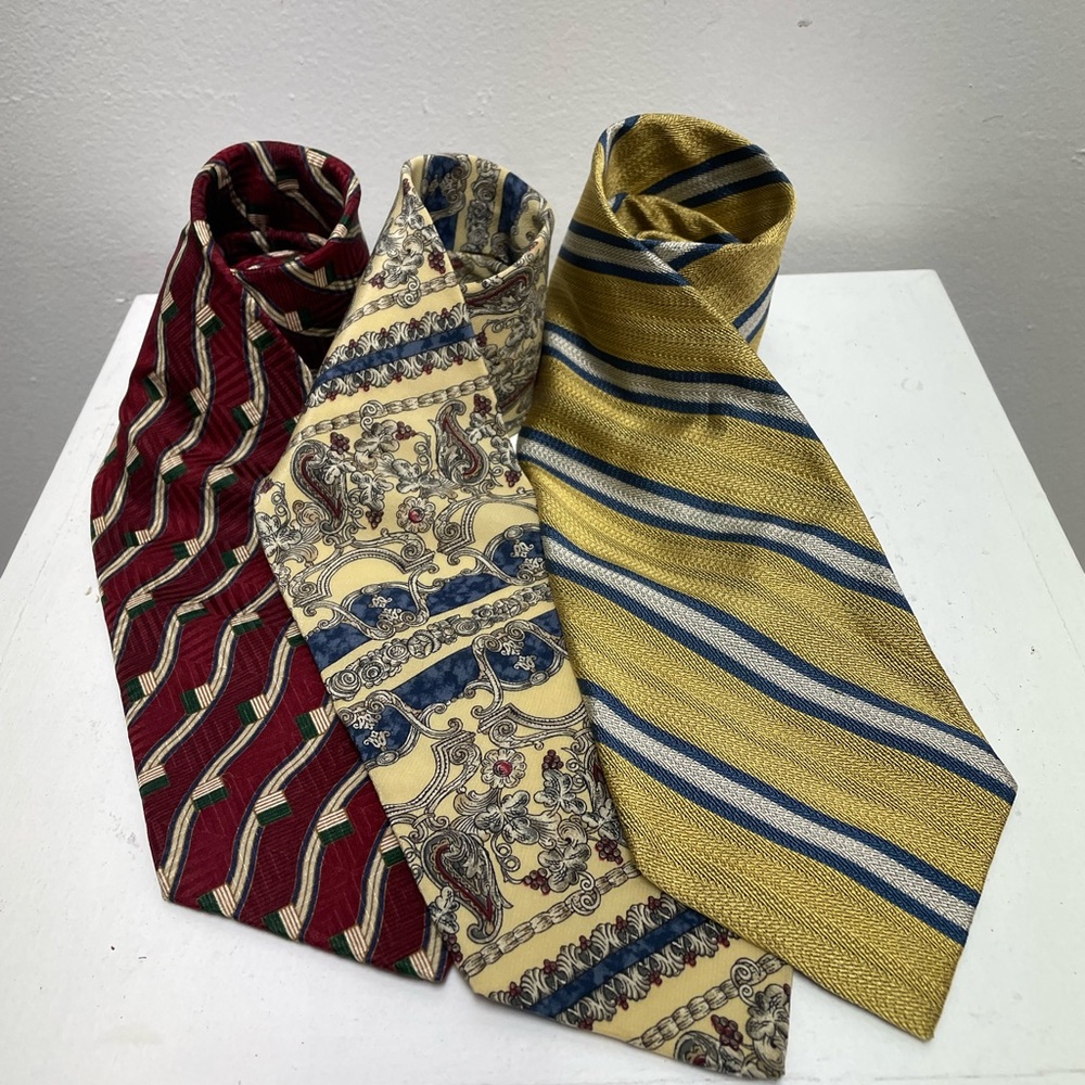 2 Bill Blass & 1 Jos. A banks Red, Cream, and Yellow Patterned Ties- set of 3